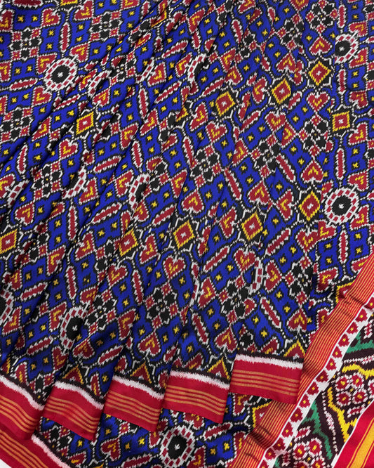 Red & Blue Manekchowk Twill Patola Saree