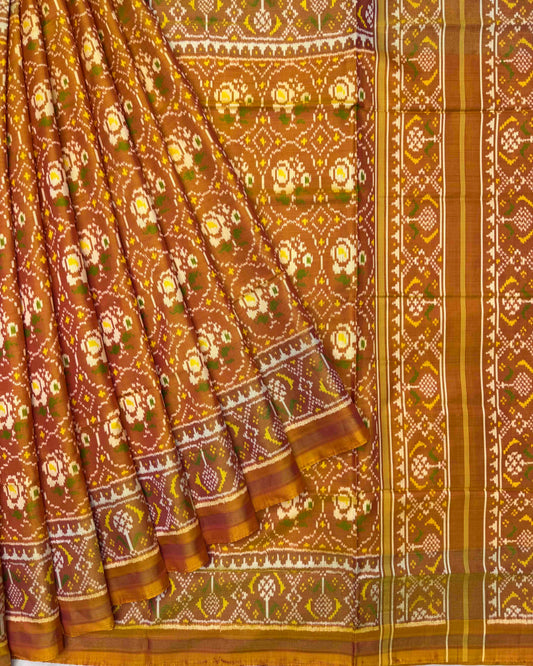 Gold Yellow Circle Flower Patola Saree