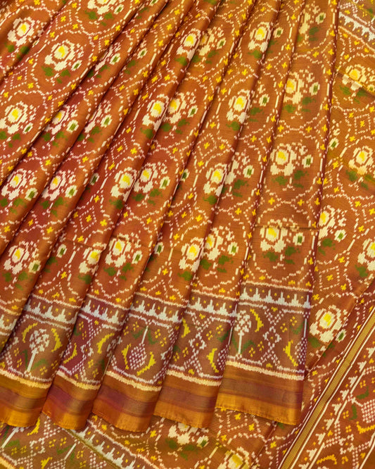 Gold Yellow Circle Flower Patola Saree