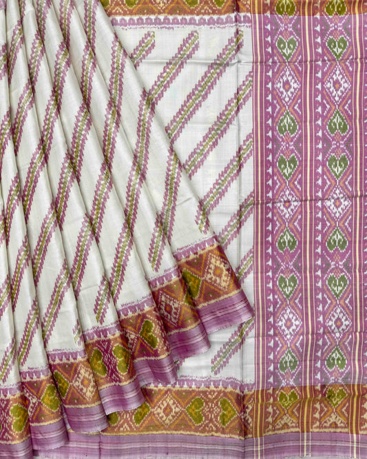 Light Pink & White Leheriya Patola Saree