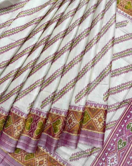 Light Pink & White Leheriya Patola Saree