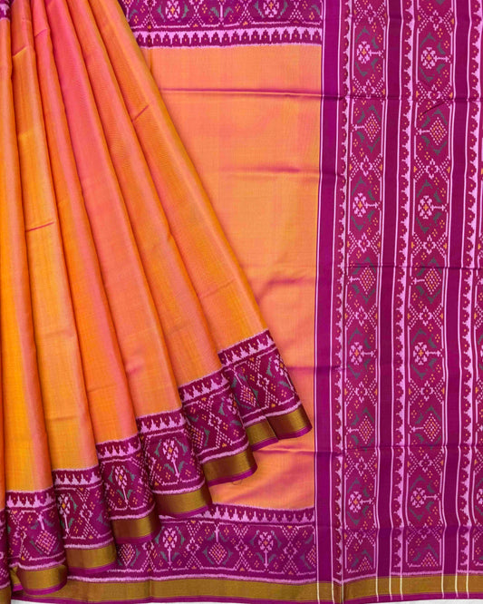 Pink & Peach Plain Patola Saree