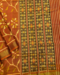 Rust Flower Leaves Raw Silk Patola Saree