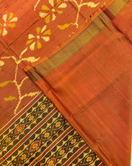 Rust Flower Leaves Raw Silk Patola Saree