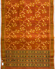 Rust Flower Leaves Raw Silk Patola Saree