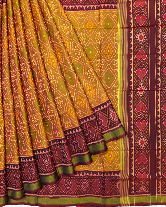 Maroon & Rust Panchanda Patola Saree