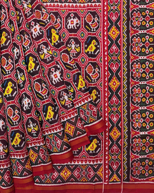 Red & Maroon Narikunj Twill Patola Saree