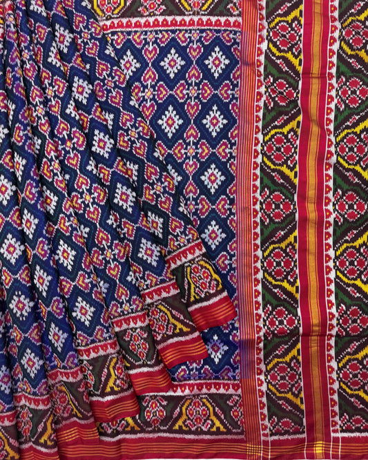 Red & Blue Panchanda Twill Patola Saree