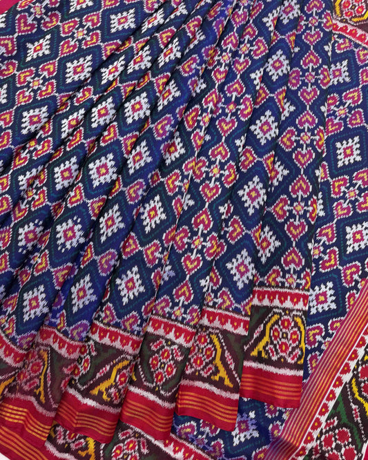 Red & Blue Panchanda Twill Patola Saree