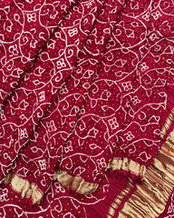 Red with Chex Pallu Gajji Silk Bandhani Saree