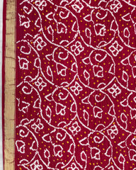 Red with Chex Pallu Gajji Silk Bandhani Saree