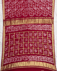 Red with Chex Pallu Gajji Silk Bandhani Saree