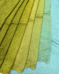 Sky Blue & Lemon Green Shaded Munga Silk Bandhani Saree