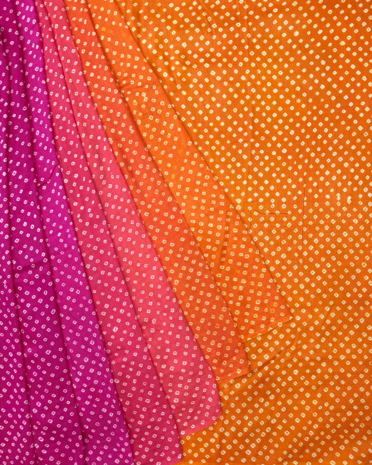 Orange & Pink Shaded Munga Silk Bandhani Saree