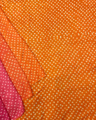 Orange & Pink Shaded Munga Silk Bandhani Saree