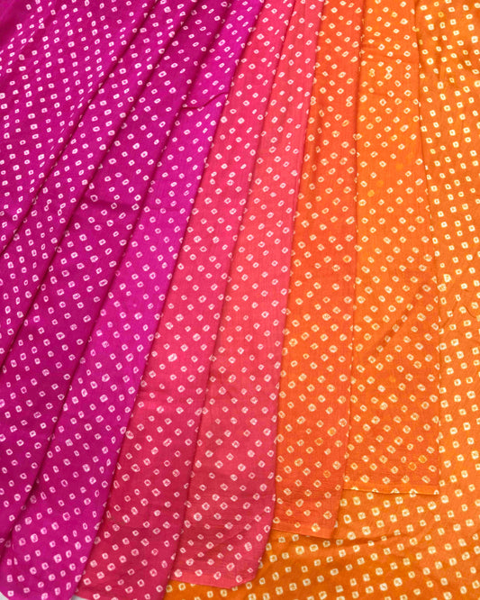 Orange & Pink Shaded Munga Silk Bandhani Saree