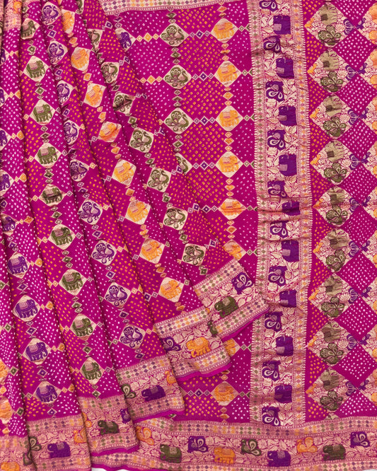 Pink & Purple Shaded Georgette Meenakari Bandhani Saree