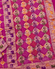 Pink & Purple Shaded Georgette Meenakari Bandhani Saree