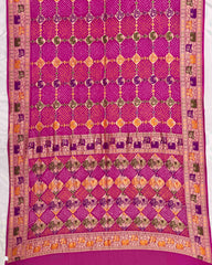 Pink & Purple Shaded Georgette Meenakari Bandhani Saree