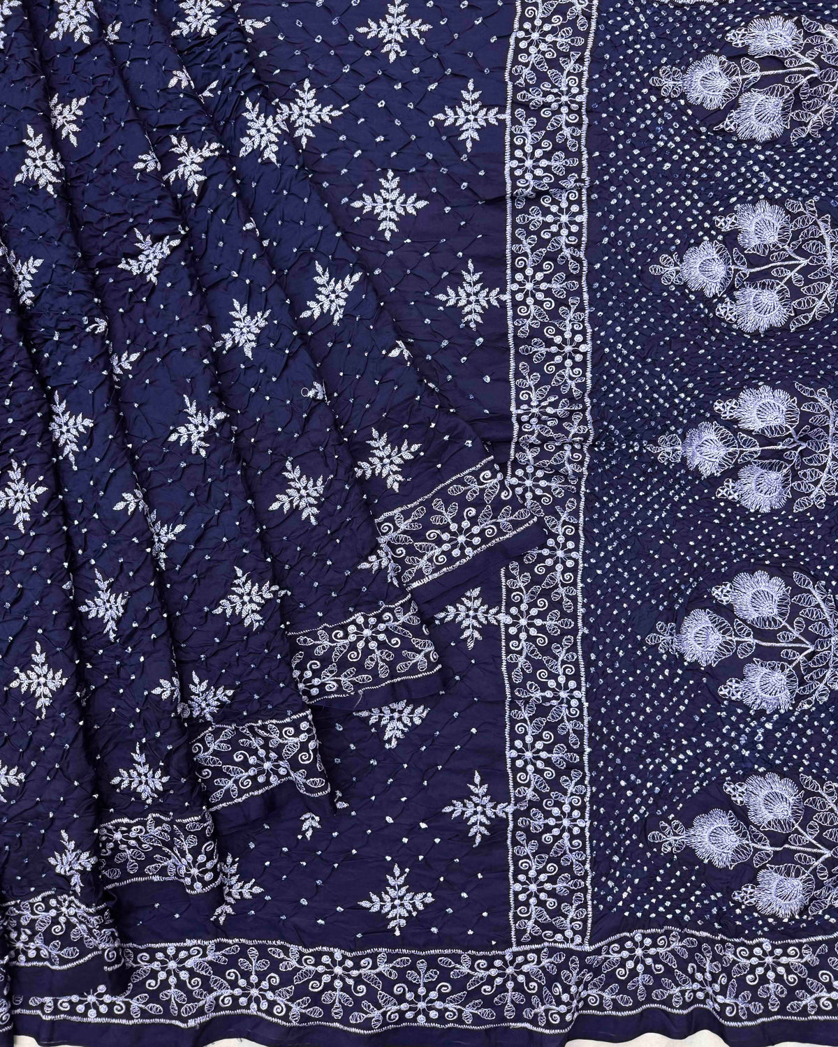 Indigo Blue Lakhnavi Work with Bandhej Bandhani Saree