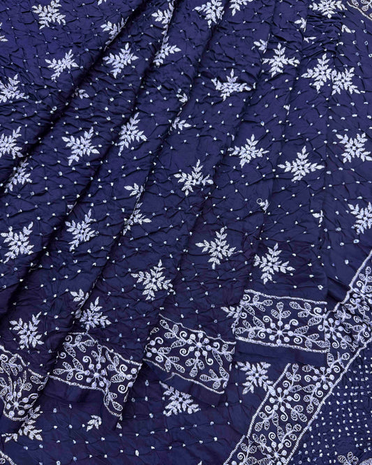 Indigo Blue Lakhnavi Work with Bandhej Bandhani Saree