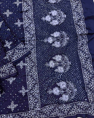 Indigo Blue Lakhnavi Work with Bandhej Bandhani Saree