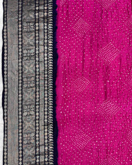 Navy Blue & Pink Kanjivaram Bandhani Saree