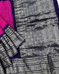 Navy Blue & Pink Kanjivaram Bandhani Saree