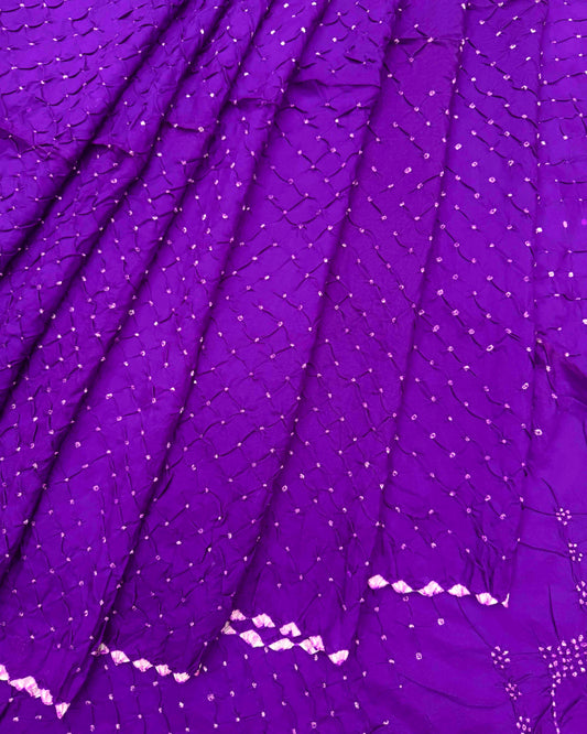 Purple Habotai Silk Bandhani Saree