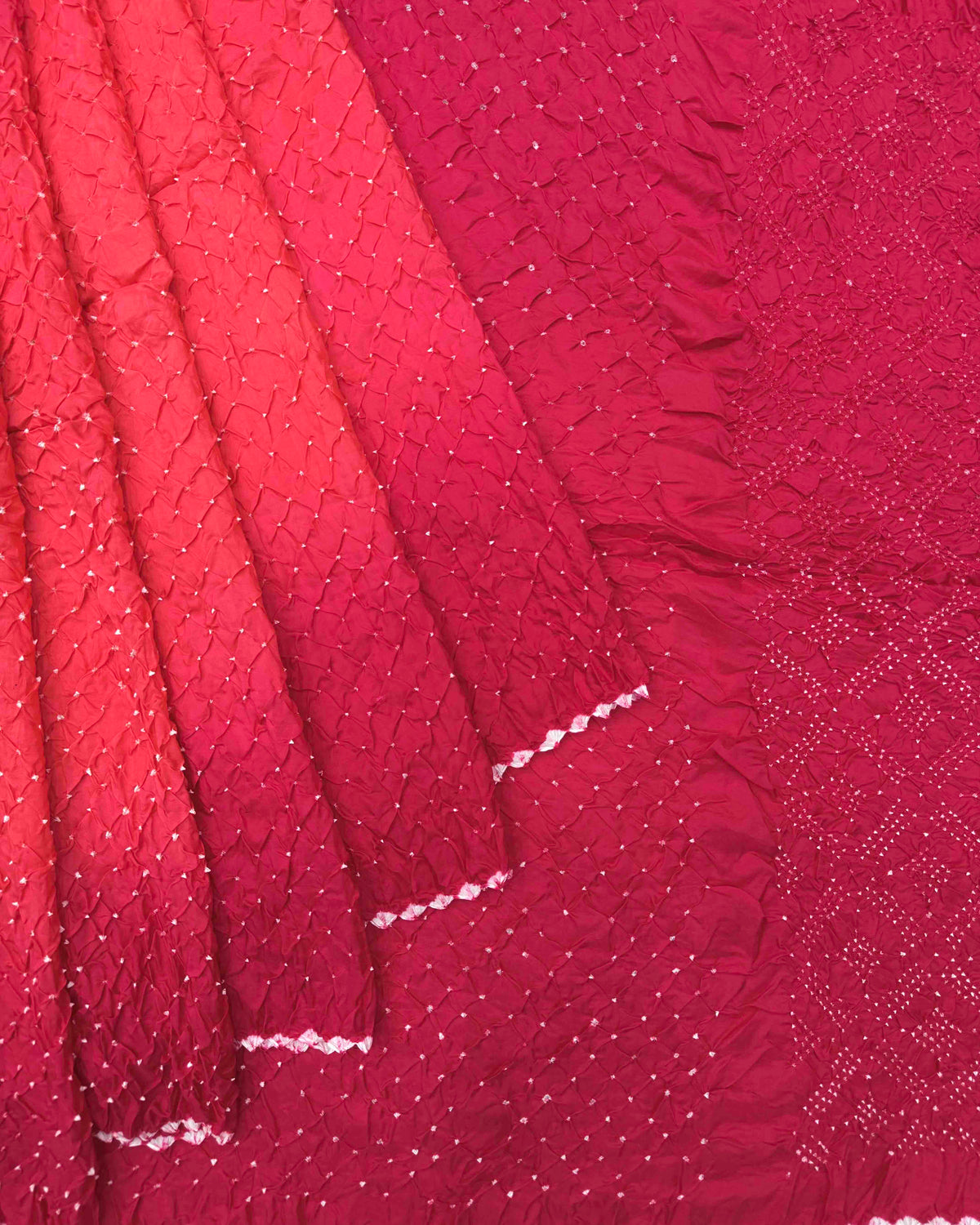 Pink & Peach Shaded Habotai Bandhani Saree