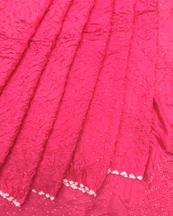 Peach Pink Habotai Bandhani Saree