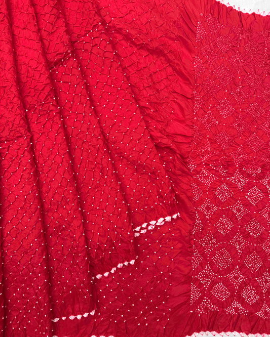 Red Habotai Bandhani Saree