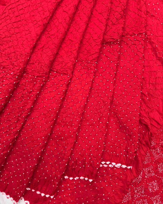 Red Habotai Bandhani Saree