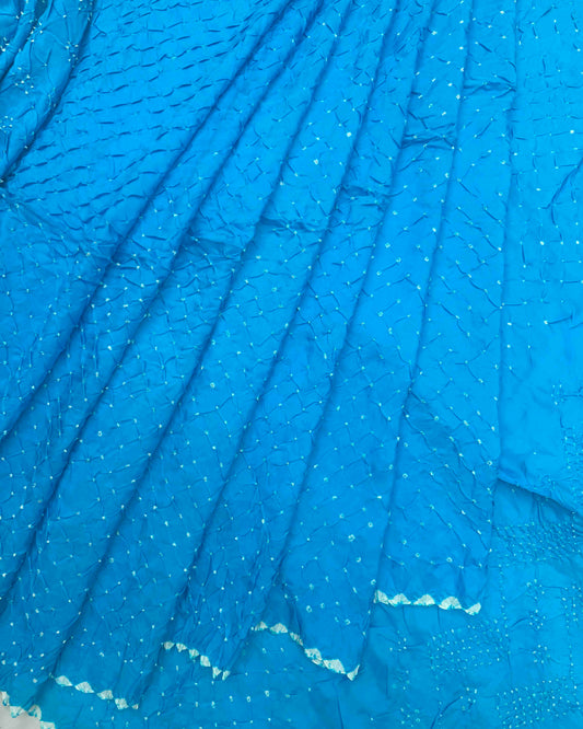 Sky Blue Habotai Bandhani Saree