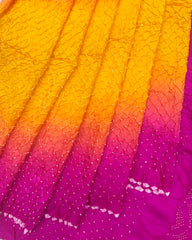 Pink & Yellow Shaded Habotai Bandhani Saree