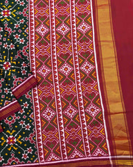 Red & Green Navratan Double Ikat Patola Saree