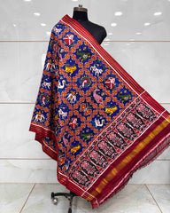 Red & Blue Narikunj Patola Dupatta