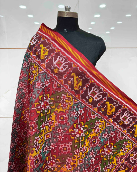 Red & Multicolour Navratan Patola Dupatta