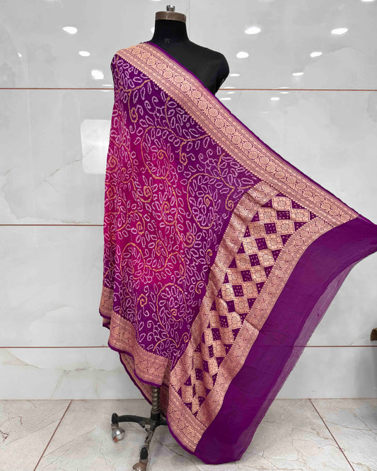 Purple & Pink Shaded Banarasi Neemzari Georgette Dupatta