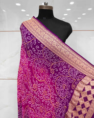 Purple & Pink Shaded Banarasi Neemzari Georgette Dupatta