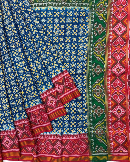 Indigo Blue Ganga Jamuna Natural Ajrakh Print Patola Saree