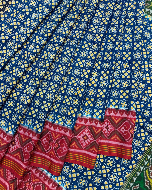 Indigo Blue Ganga Jamuna Natural Ajrakh Print Patola Saree