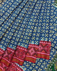 Indigo Blue Ganga Jamuna Natural Ajrakh Print Patola Saree