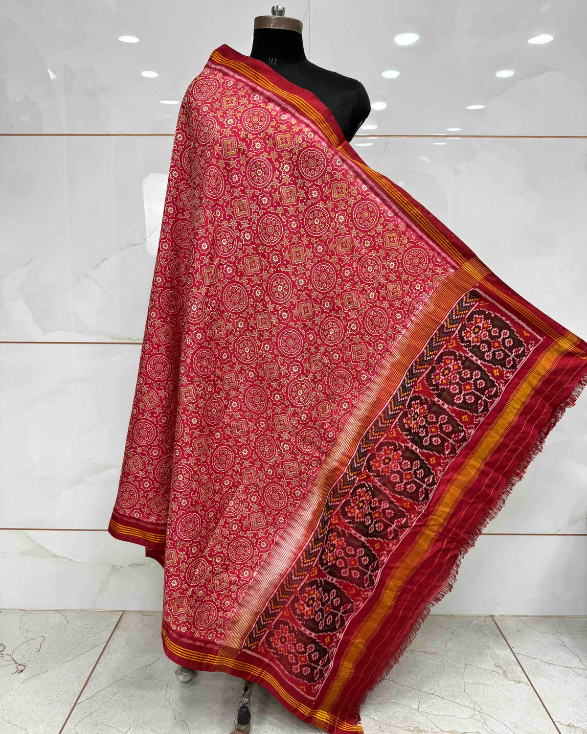 Red Natural Ajrakh Print Patola Dupatta