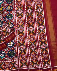 Red & Blue Small Star Narikunj Double Ikat Patola Saree