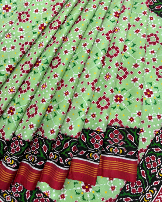 Red & Light Green Navratan Double Ikat Patola Saree