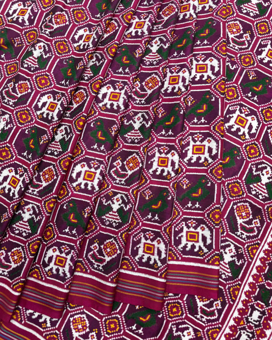 Pink Small Narikunj Double Ikat Patola Saree