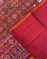 Red & Mehendi Navratan Chhabdi Semi Ikat Patola Saree