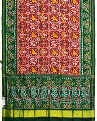 Green & Red Narikunj Semi Ikat Patola Saree