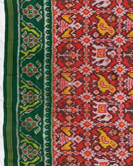 Green & Red Narikunj Semi Ikat Patola Saree